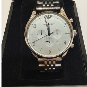 Emporio Armani Mens Chronograph Watch Silver Tone Stainless Steel AR 1879